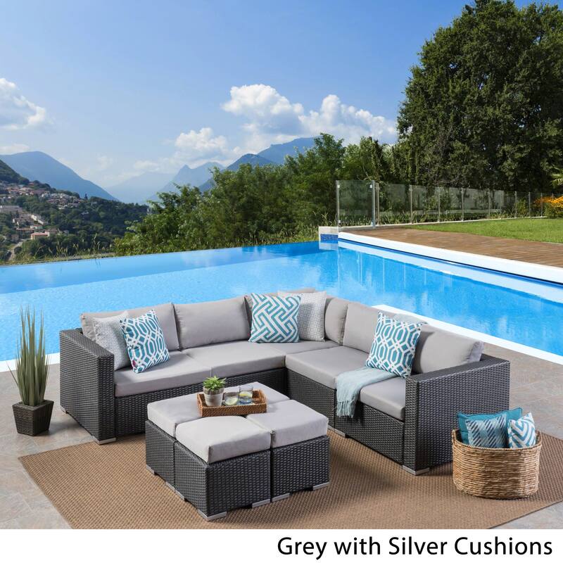 Santa Rosa Outdoor 5 Seater Wicker Sectional Sofa Set with Aluminum Frame and Cushions by Christopher Knight Home