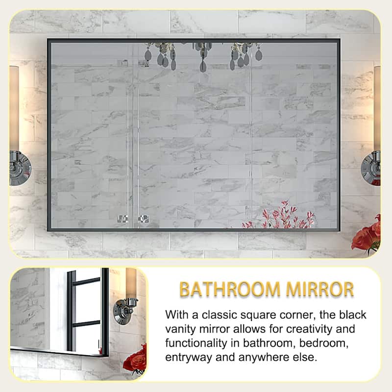 Glossy Bathroom Mirrors For Wall Mounted Hanging Plates Metal Framed