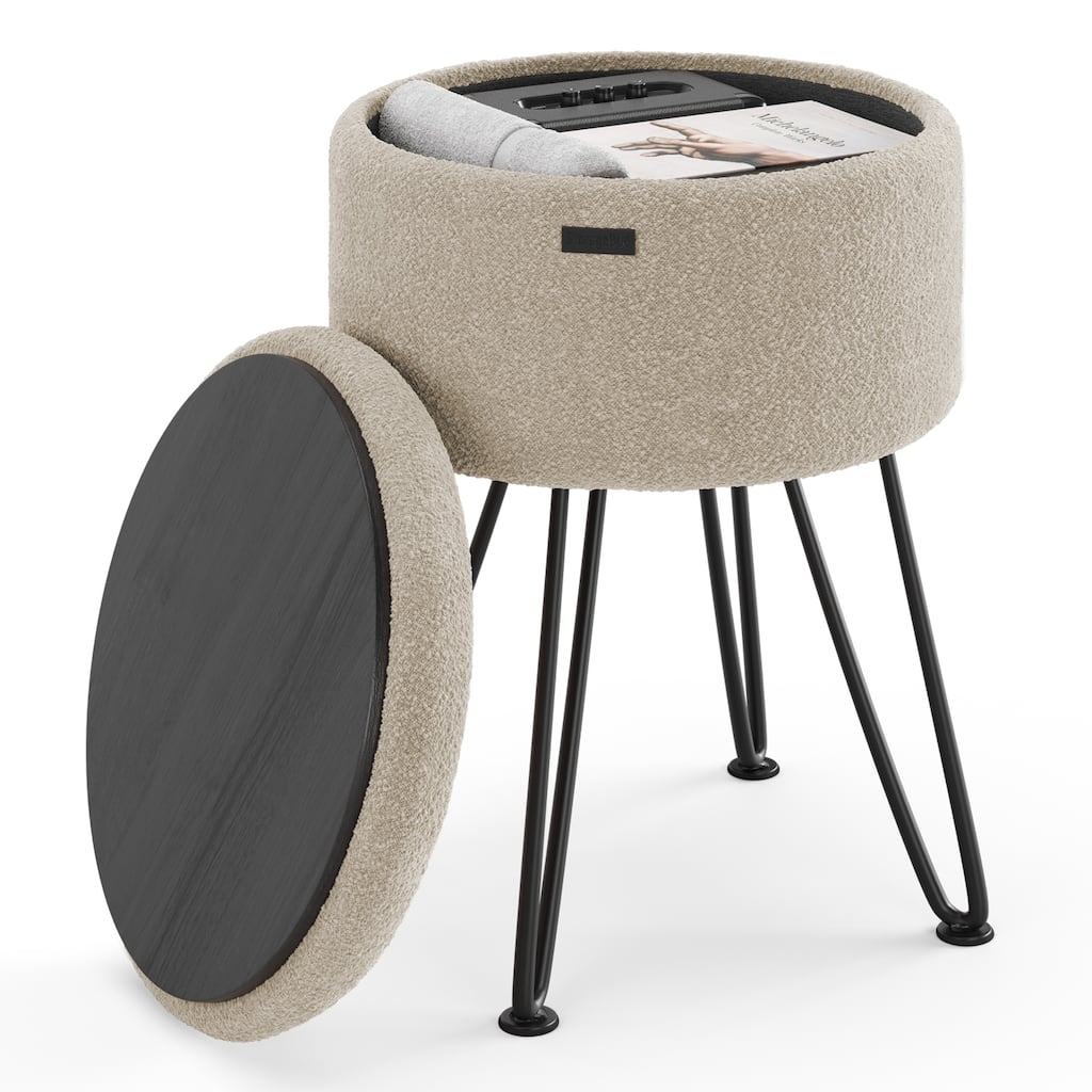 Empyrean Round Ottoman with Storage, Modern Ottomans for Living Room and Bedroom