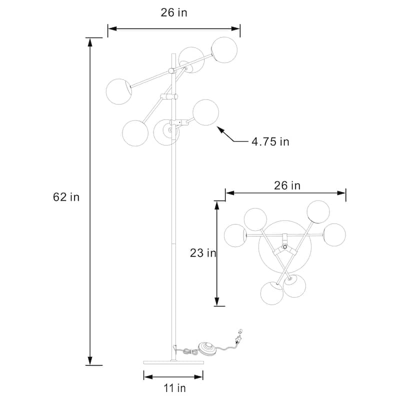 Exline 62-Inch Molecular Smoked Orb Metal Floor Lamp Gold