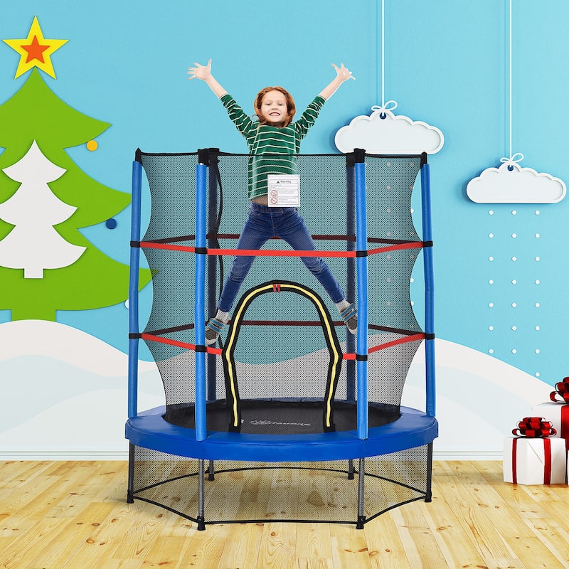 Outsunny 5' Diameter Kids Trampoline with Net for Indoors & Outdoors, Ages 3 to 6