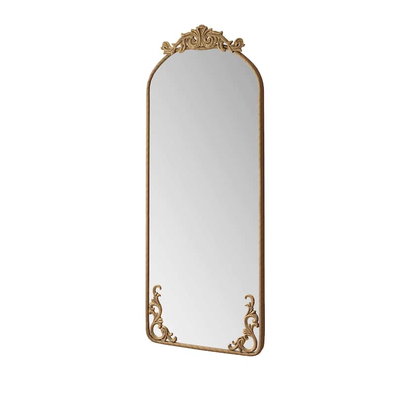 58"x24"Arched Hanging Wall Mounted Mirror with Vintage Carved Applique