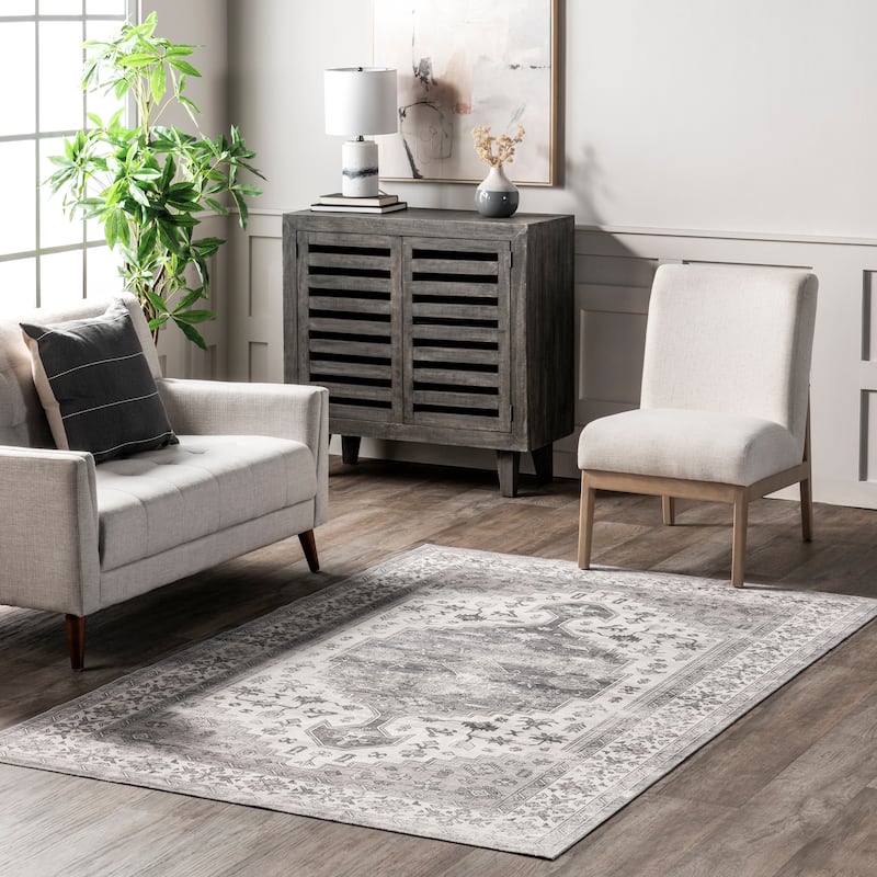 Nuloom Astra SplashGuard Traditional Machine Washable Area Rug - 4' x 6' - Dark Grey