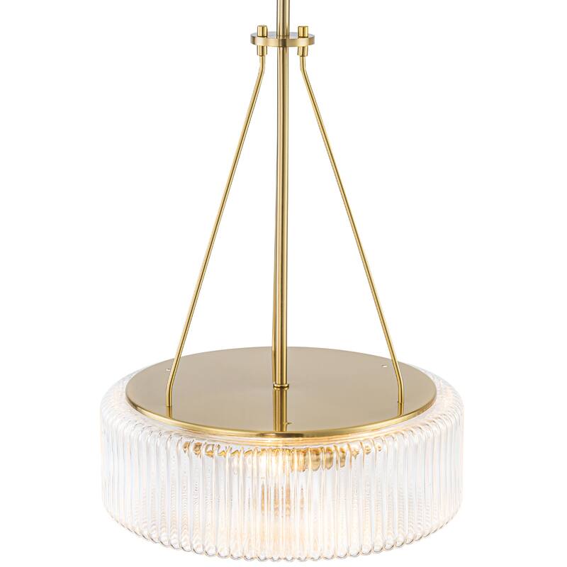 13.9 in. 3-Light Gold Chandelier Ripple Glass Pendant Light