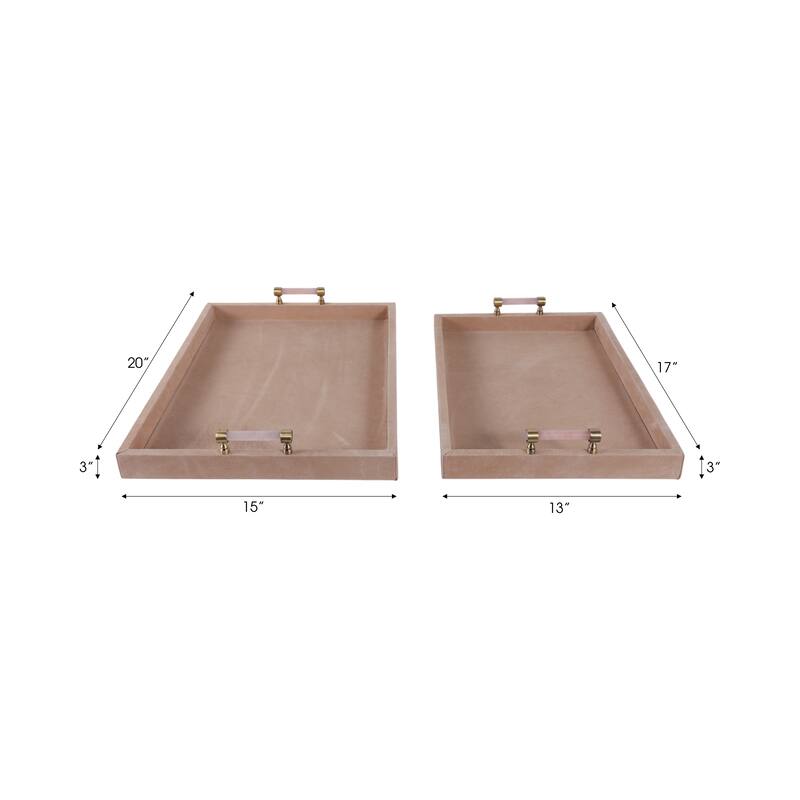 Wood Suede Decorative Trays Home Decor (Set of 2) - 17/20" Tan - 20.0"