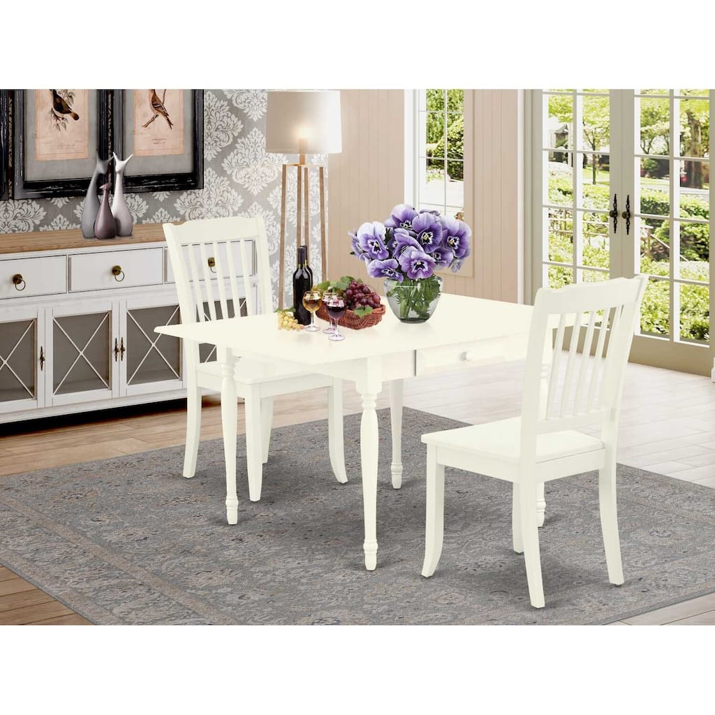 HomeStock 3-Piece Linen White Finish Rectangular Solid Wood Top With Dropleaf Dining Table Set