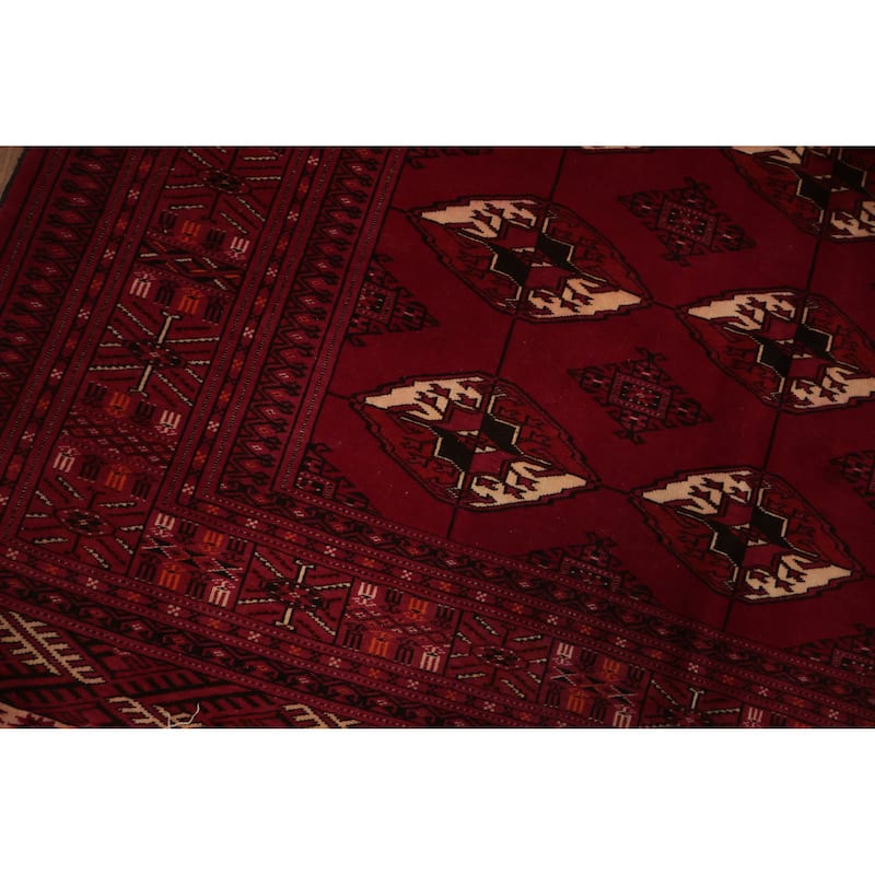Hand Knotted Oriental 100% Wool Carpet Traditional Geometric Red Bokhara Area Rug - 5' 11'' X 4' 4''