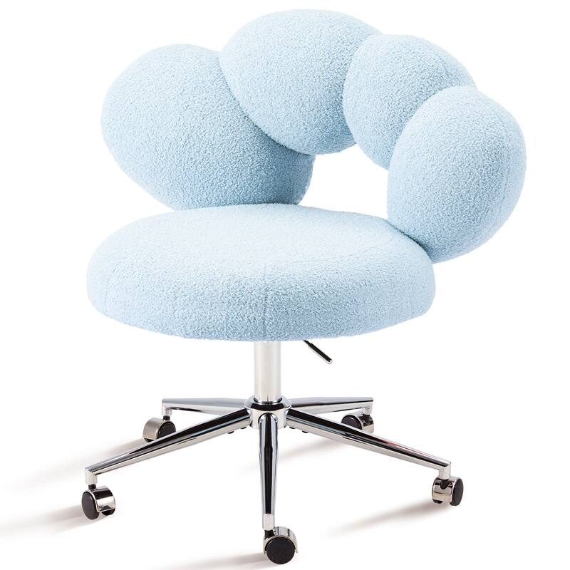 Boucle Upholstered Vanity Chair With Wheel