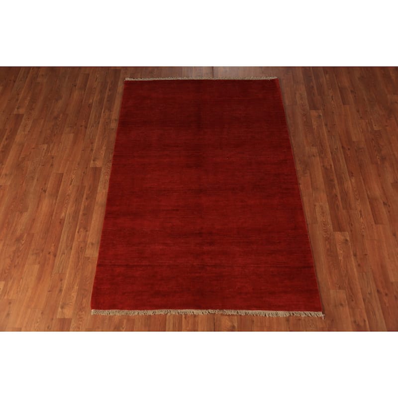 Gabbeh Modern Rug Handmade Tribal Red Wool Carpet - 4'0" x 5'11"