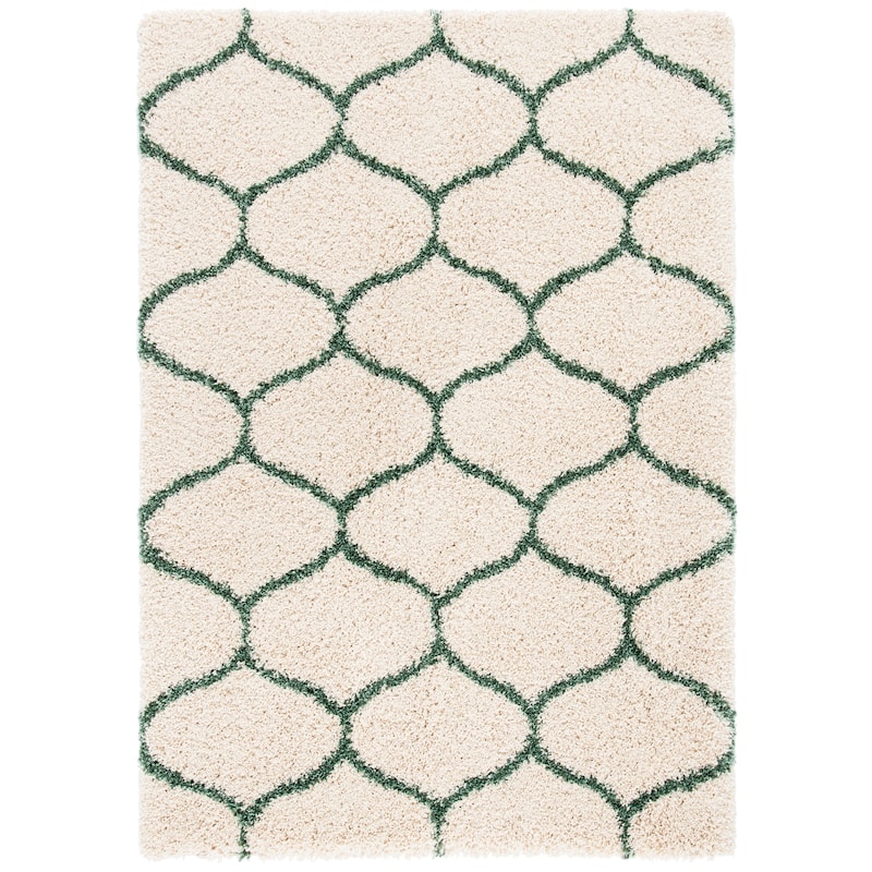 SAFAVIEH Hudson Shag Pushpa Trellis 2-inch Thick Area Rug - 5'3" x 7'6" - Ivory/Green