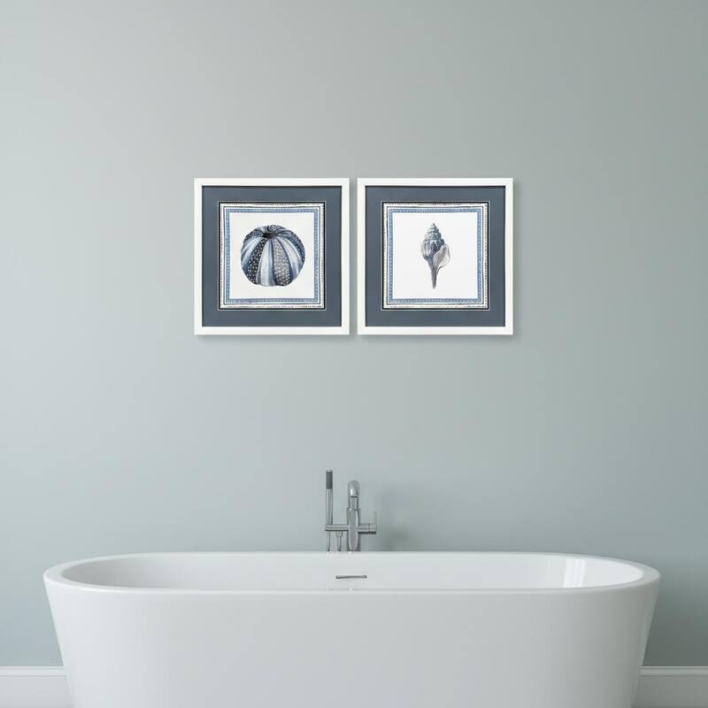 HomeRoots Set Of Two Seaside Blues III White Framed Wall Art - 17.00 in. x 17.00 in. x 2.00 in.
