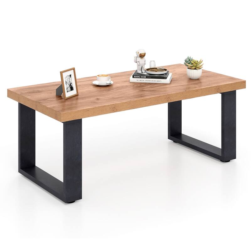 Gymax 47'' Farmhouse Style Accent Table w/ Thickened Tabletop & - Brown