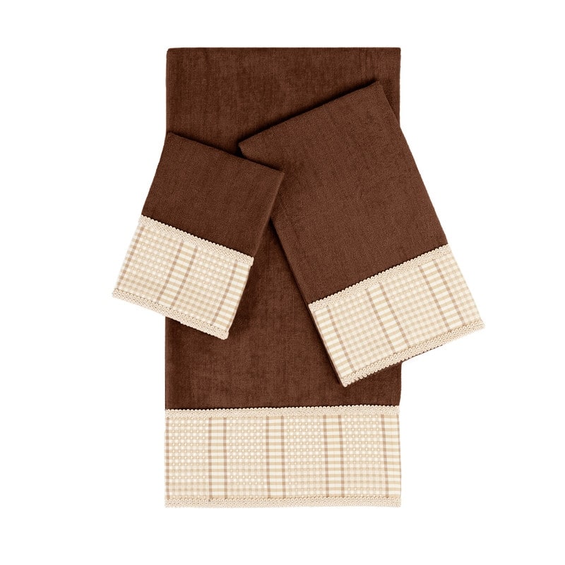 Austin Horn Classics Exposure Brown 3-piece Decorative Towel Set, Jacquard Band, double row gimp braid, Bath, Hand, Tip Towel
