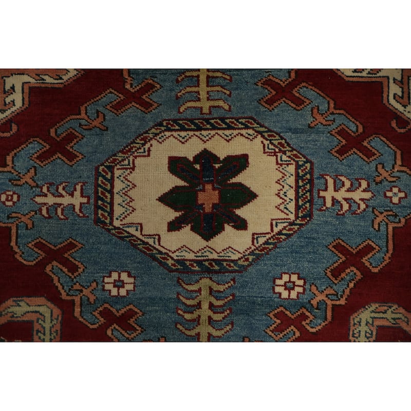 Hand Knotted Oriental 100% Wool Carpet Traditional Geometric Red Super Kazak Area Rug - 8' 5'' X 5' 3''