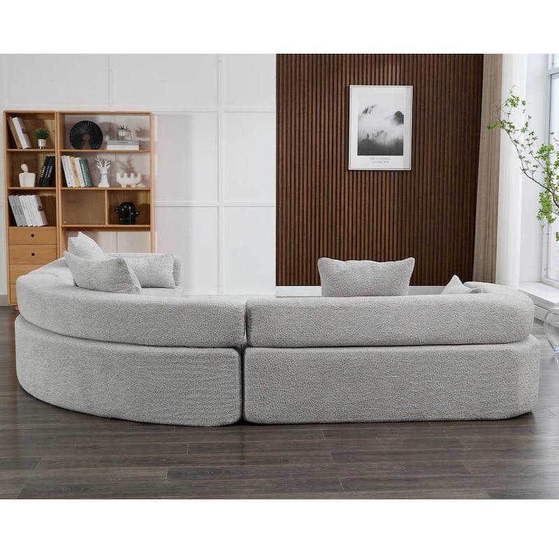 Oversized Gray Upholstered 4 Seater Modular Curved Sofa for Living Room