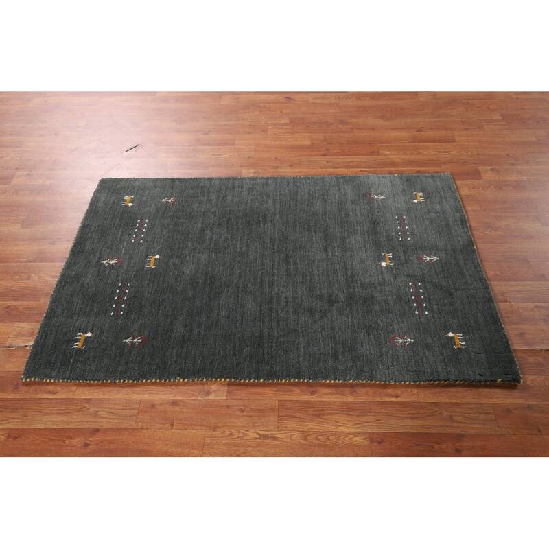 Dark Green Gabbeh Indian Accent Rug Handmade Tribal Wool Carpet - 2'11" x 4'10"
