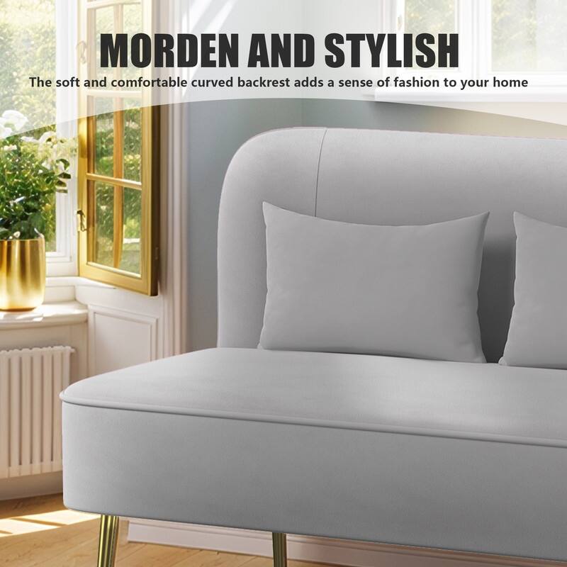 Tuft Velvet Thick Cushion Metal Loveseat