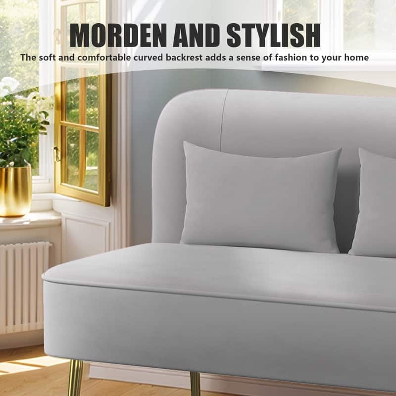 Velvet Upholstered Metal Legs Loveseat