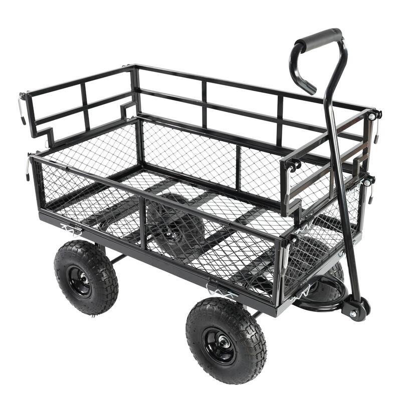 Double-Fence Heavy Duty Utility Wagon - Firewood & Debris Hauler, Black