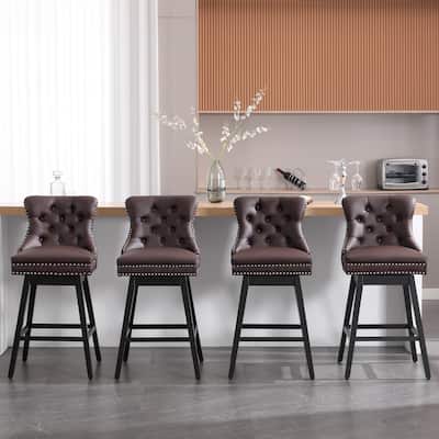 26"/29" Faux Leather Swivel Counter or Bar Height Stools with Wood Frame, Set of 1/2/3/4