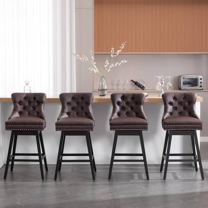 26"/30" Faux Leather Swivel Counter or Bar Height Stools - Set of 4 - Brown - Counter Height