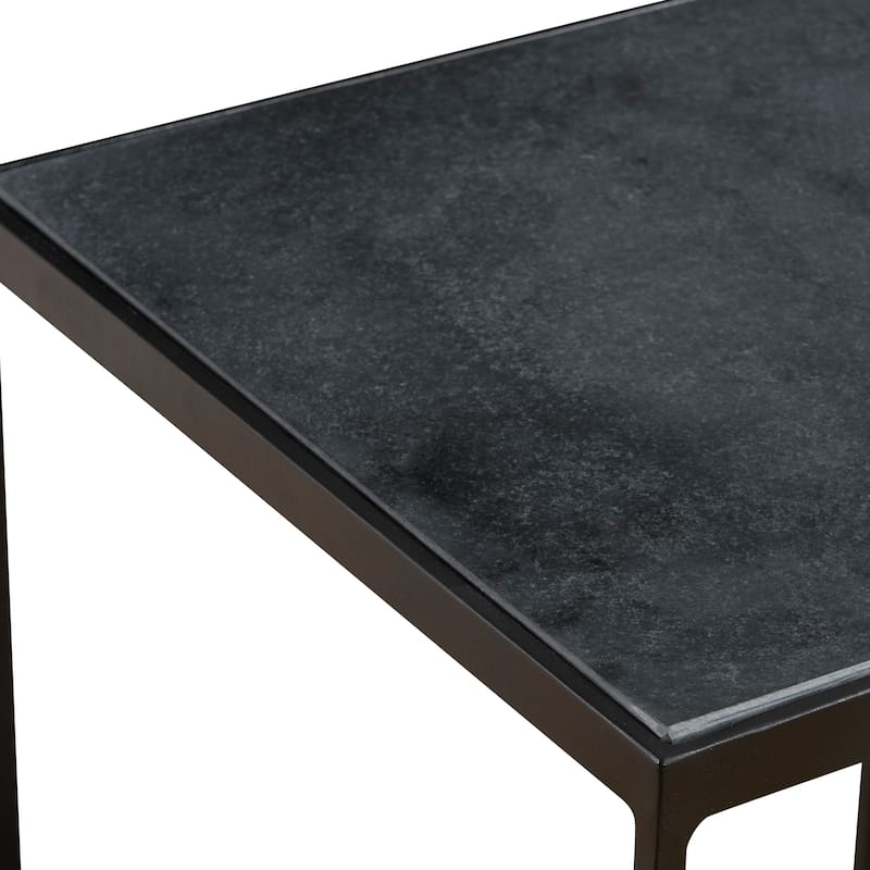 2 Tier Square Marble Top Side Accent Table - 25" - Black
