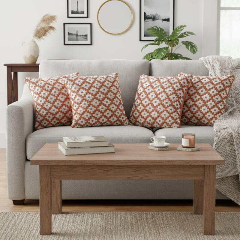 Geometric Reversible Square Throw Pillow Covers - 20" - Orange and White - Set of 4