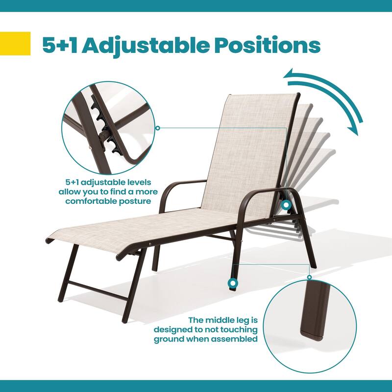 Pellebant 2/4PCS Outdoor Lounge Chair Aluminum with Adjustable Backrest