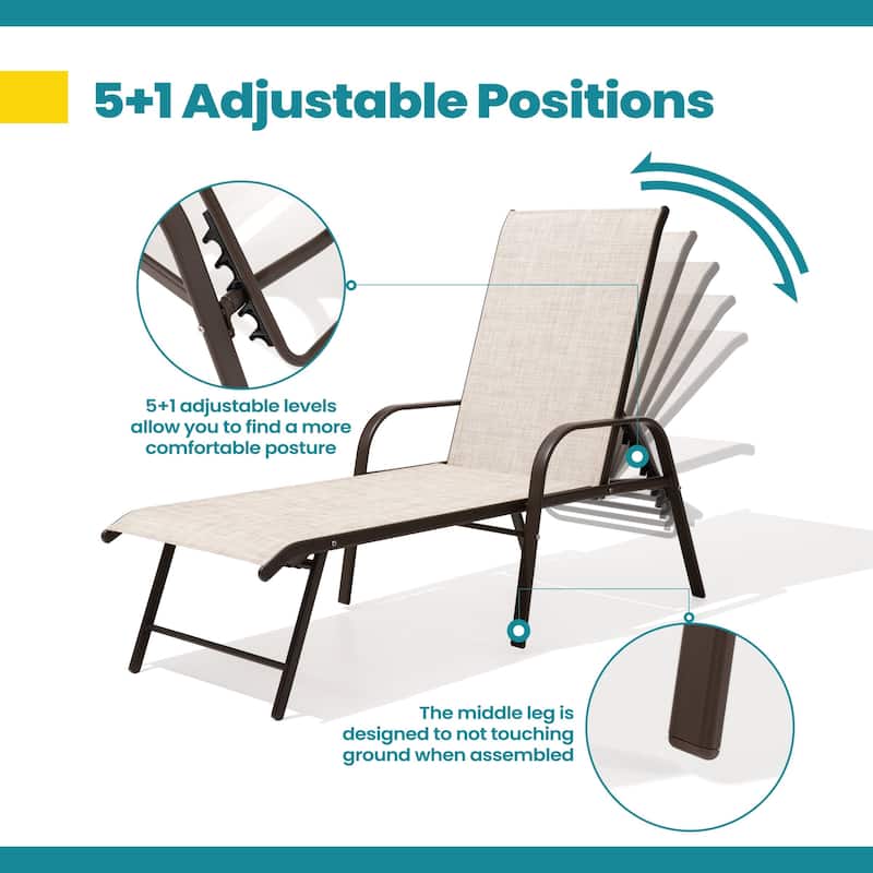 Pellebant 2/4PCS Outdoor Patio Lounge Chairs Aluminum with Adjustable Backrest