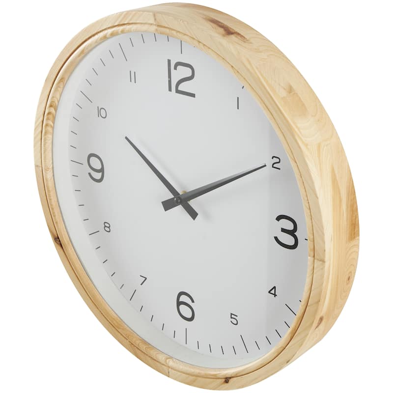 Wood Decorative Wall Clock with White Backing - Light Brown - Roche River Decor