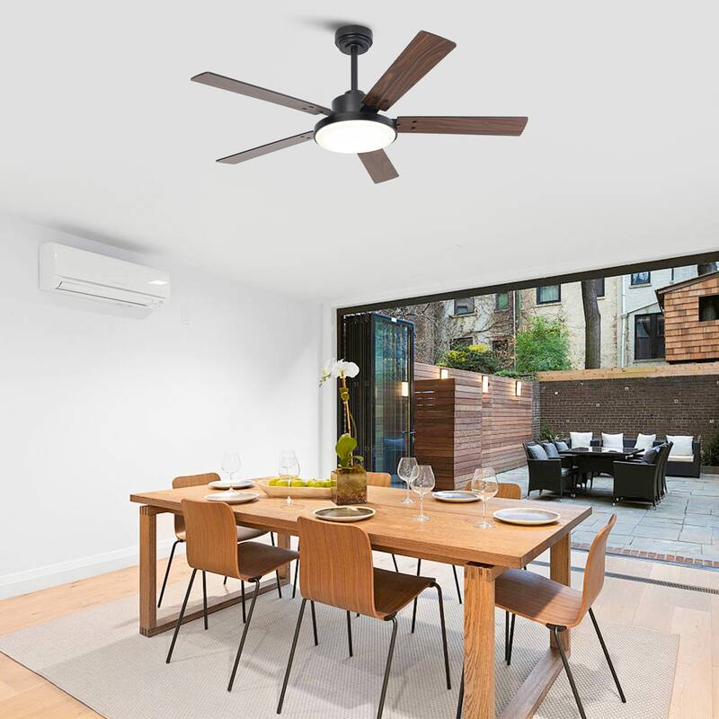 52" Black Reversible 5-Blade Intergrated LED Ceiling Fan with Light and Remote