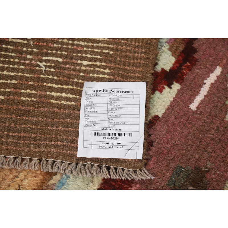 Abstract Moroccan Oriental Rug Handmade Multi-Color Wool Carpet - 3'7" x 5'10"