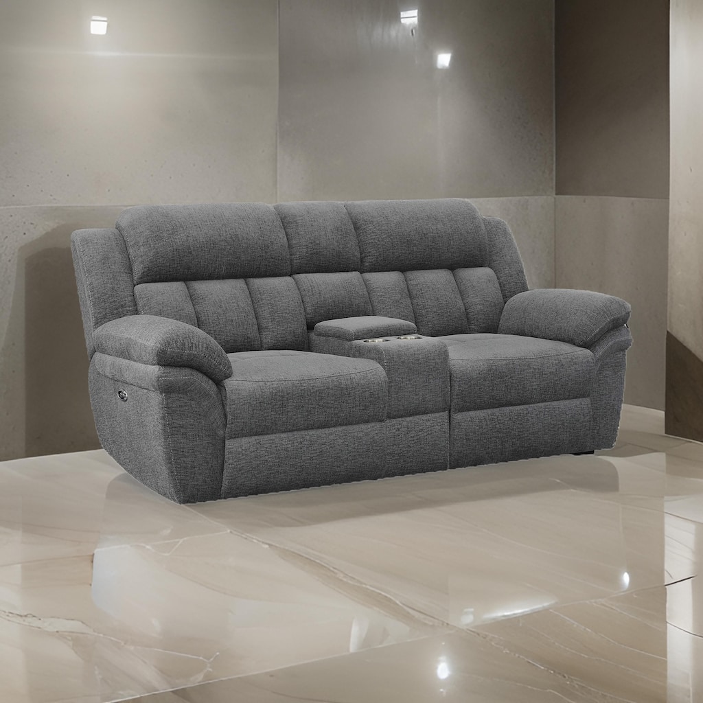 Diko 86 Inch Power Recliner Loveseat, Cupholders, Storage Console, Gray