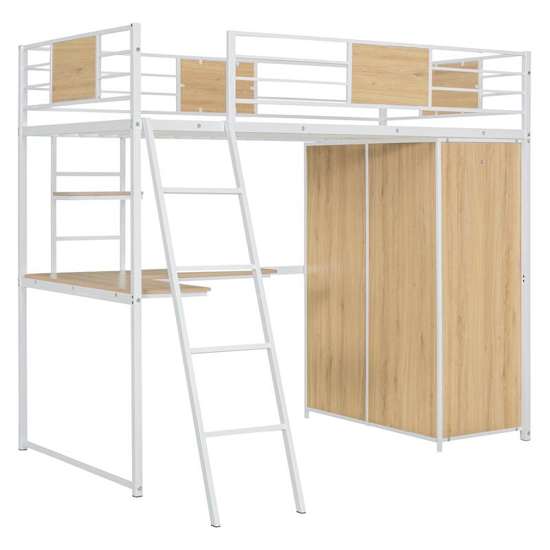 Loft bed with L-shape Desk and Wardrobe