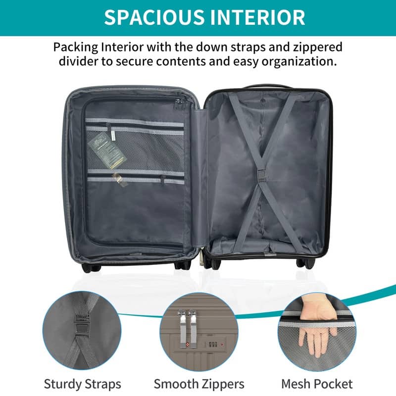 Mixoy Light weight Luggage with Spinner Wheels & YKK Zipper, 3-Piece Suitcase ABS Hardside Luggage Set with TSA Lock