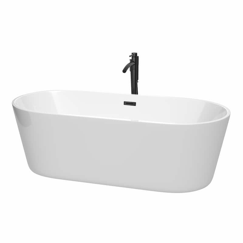 Wyndham Collection Carissa 71-inch White Freestanding Soaking Bathtub - White, Matte Black Trim & Matte Black Faucet
