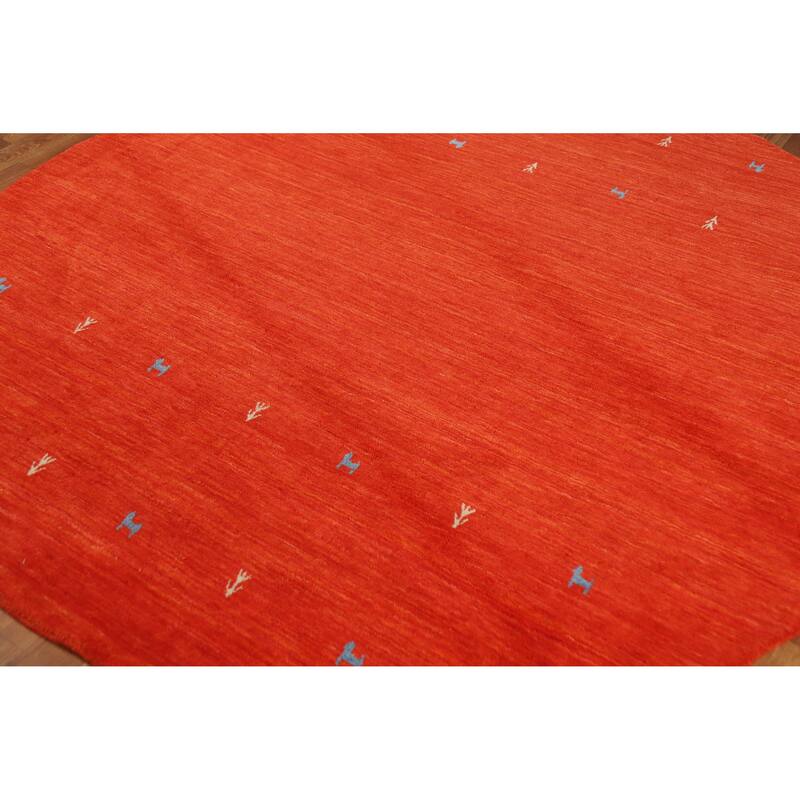 Hand Knotted Oriental 100% Wool Carpet Tribal Animal Pictorial Oranges & Rust Gabbeh Area Rug - 6' 6'' X 6' 6''