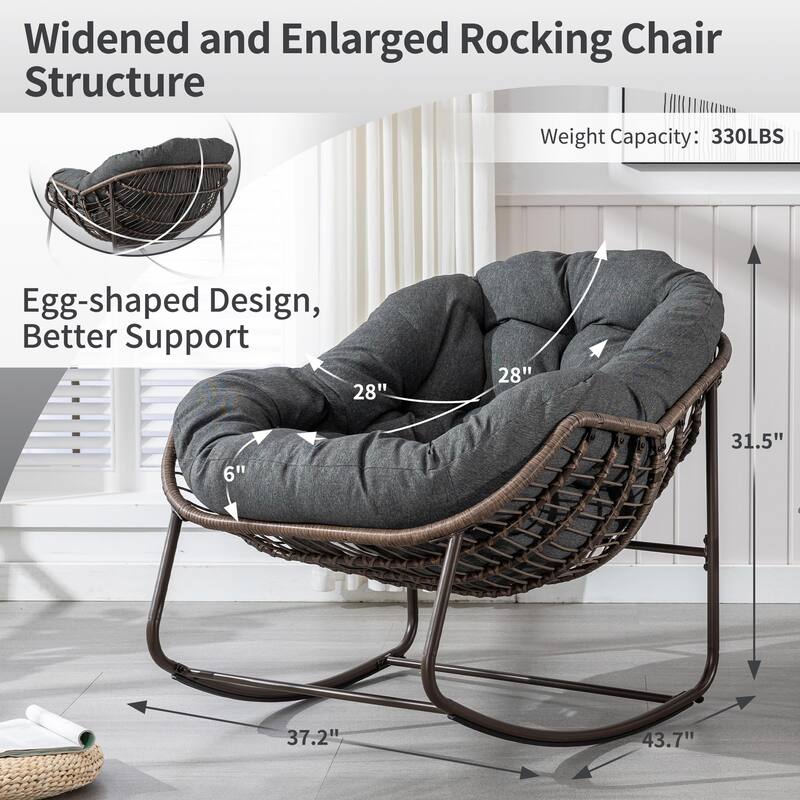 Outdoor Rattan Rocker Recliner Chair With Polyester Padded Cushion