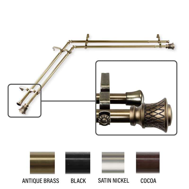 InStyleDesign Simona Corner Window Double Curtain Rod 13/16 inch dia. - 120 to 170 inches - Antique Brass