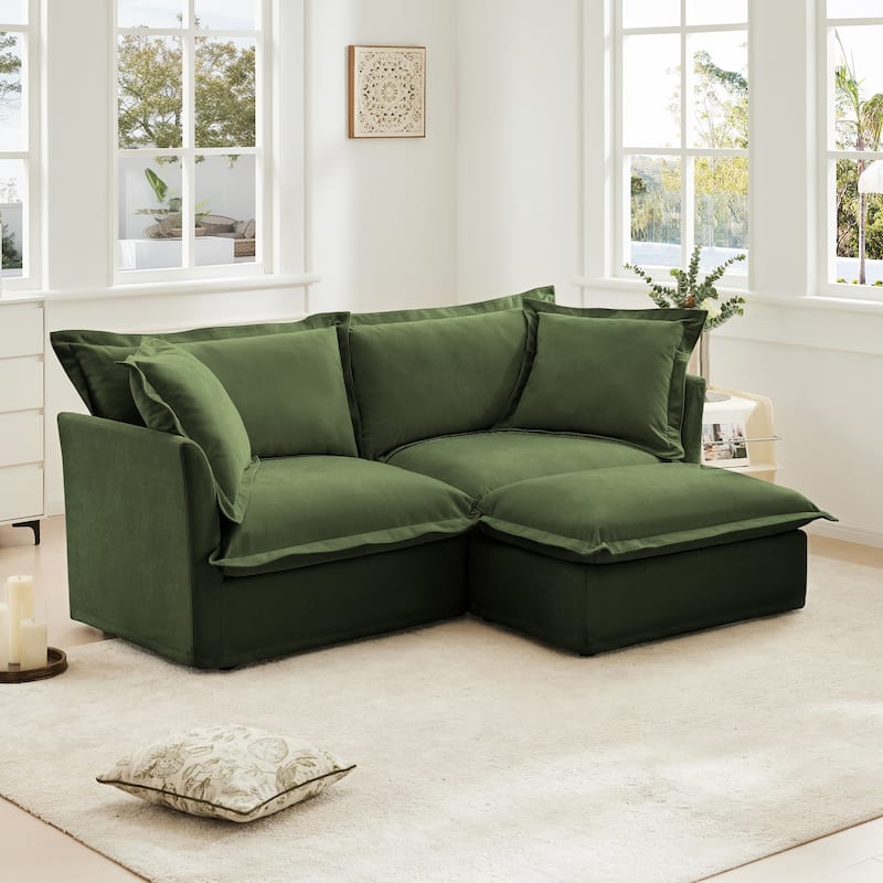 Modern Deep Seat Modular Sofa with Removable Chenille Covers and Plush Cushions for Living Room and Guest Room