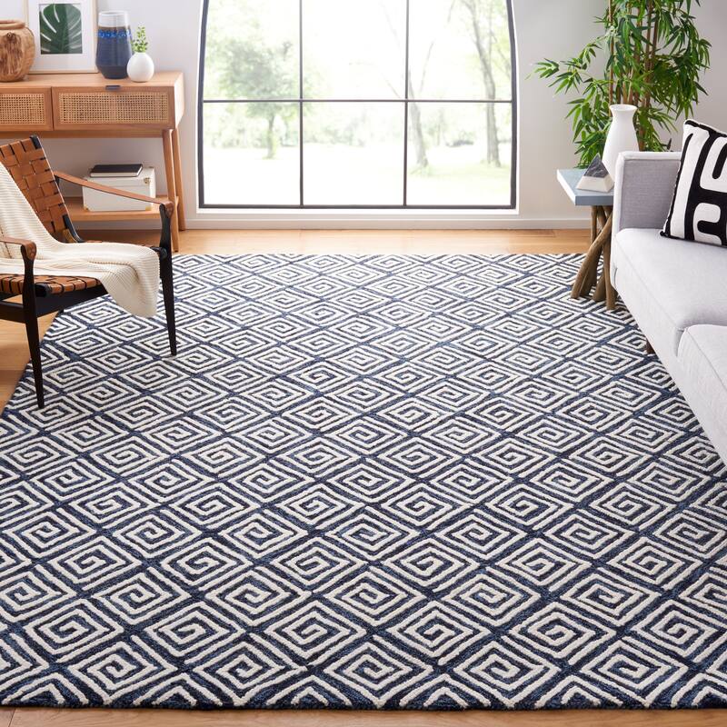 SAFAVIEH Handmade Metro Wencke Geometric Wool Rug - 9' x 12' - Navy/Ivory