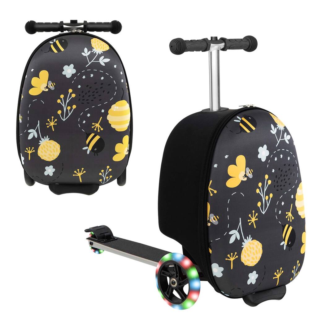 2-in-1 Folding Ride on Suitcase Scooter with LED Wheels Brake System