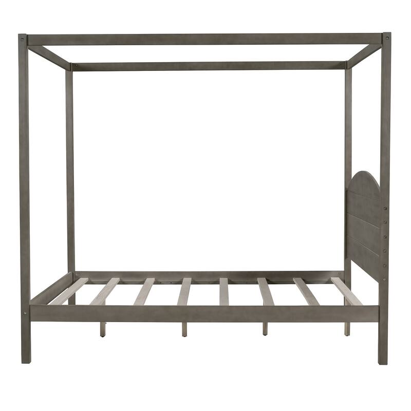 Pine Wood Canopy Platform Bed: Headboard, Sturdy Frame