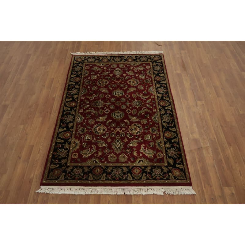 Hand Knotted Oriental 100% Wool Carpet Traditional Floral Red Agra Area Rug - 6' 5'' X 4' 2''