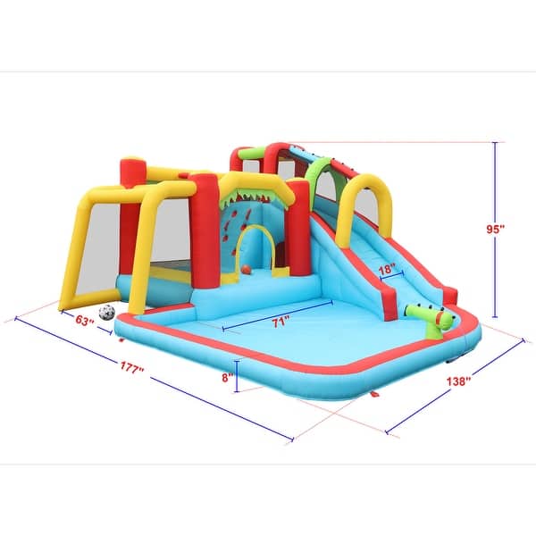 7 In1 Inflatable Slide Water Park Bouncing House Outdoor Soccer - 177"