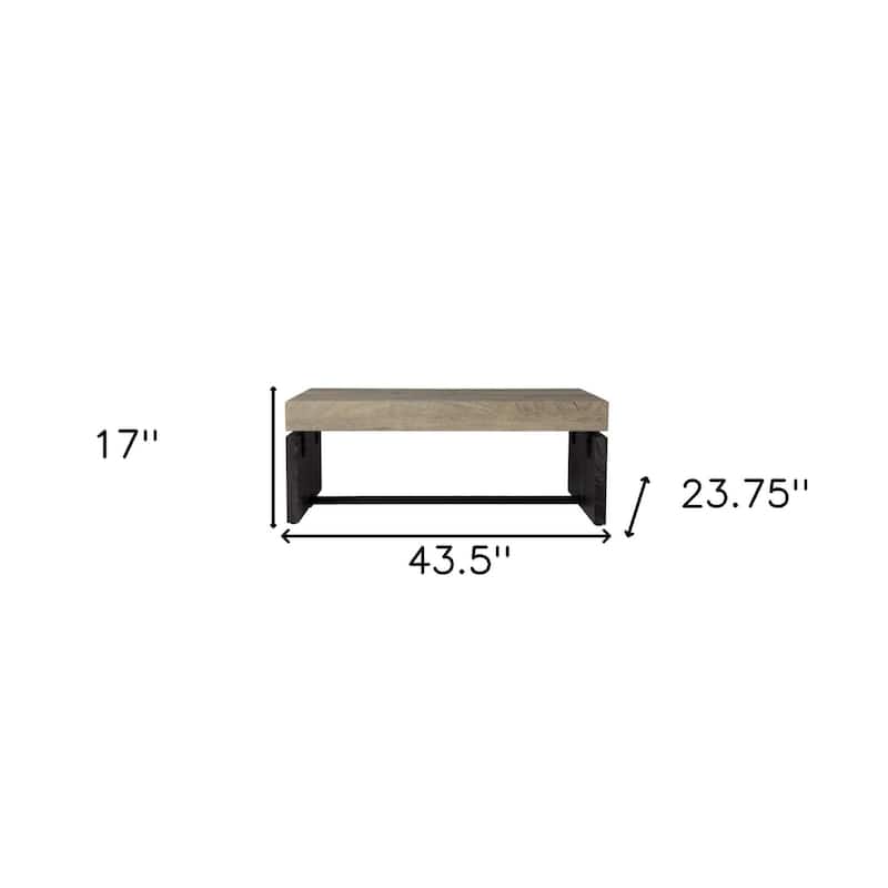 HomeRoots 44" Natural And Black Chunky Wood With Iron Coffee Table - 43.5' X '17' X '23.75