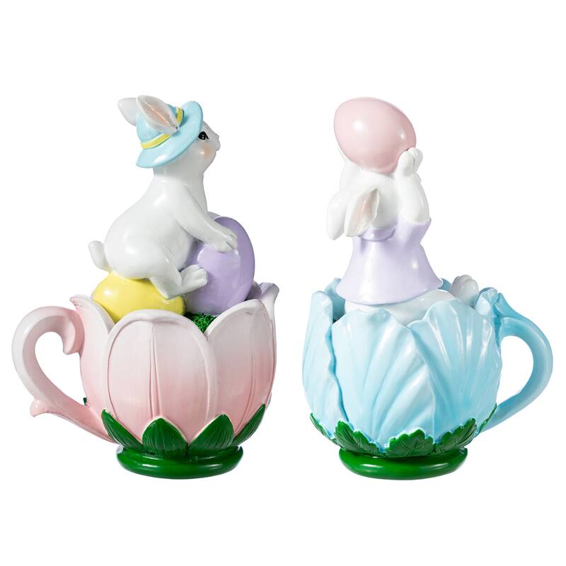 Glitzhome Easter 9.75"H Resin Bunny Figurine Table Decor Gifts (Set of 2)