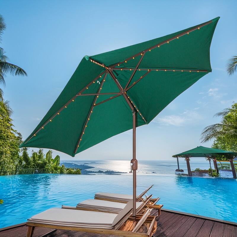 Tropishade 9ft Alum Bronze, Lighted Umbrella with Green Poly cover