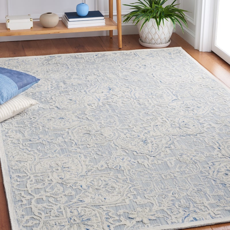 SAFAVIEH Handmade Trace Katina Floral Wool Rug - 8' x 10' - Light Blue/Ivory