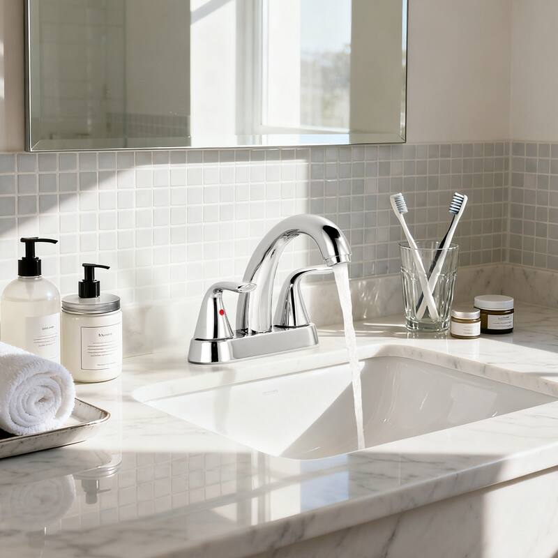 WOWOW 4 in. Centerset Double Handle High Arc Bathroom Sink Faucet